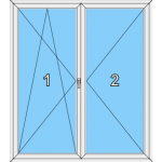 014 Stulp-Fenster zweiflügelig, dreh--kippbar und dreh ohne Pfosten