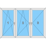 015 Fenster dreiflügelig, dreh-kipp, dreh-kippbar und dreh mit 2 Pfosten