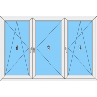 016 Fenster dreiflügelig, dreh-kipp, dreh und dreh-kippbar mit 2 Pfosten