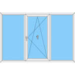 017 Fenster einflügelig, dreh-und kippbar mit je einer Blendrahmenfestverglasung links und rechts