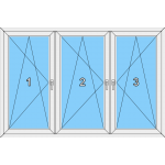 019 Fenster dreiflügelig, alle Flügel dreh-kippbar mit zwei Pfosten