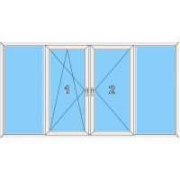 022 Fenster zweiflüglig, dreh-u.kippbar mit 3 Pfosten und zwei Blendrahmenfestverglasungen