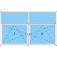 023 Fenster zweiflüglig, zwei dreh-kipp mit zwei Blendrahmenfestverglasung Oberlichtern