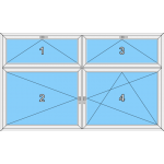 024 Fenster vierflüglig, dreh und dreh-kipp mit zwei kipp-baren Oberlichtern