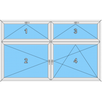 024 Fenster vierflüglig, dreh und dreh-kipp mit zwei kipp-baren Oberlichtern