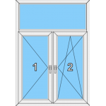 010 Fenster zweiflügelig, dreh und dreh-kippbar mit Pfosten und einer Blendrahmenfestverglasung als Oberlicht