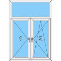 010 Fenster zweiflügelig, dreh und dreh-kippbar mit Pfosten und einer Blendrahmenfestverglasung als Oberlicht