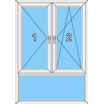 011 Fenster zweiflügelig, dreh und dreh- kippbar mit Pfosten und einer Blendrahmenfestverglasung als Unterlicht