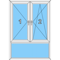 011 Fenster zweiflügelig, dreh und dreh- kippbar mit Pfosten und einer Blendrahmenfestverglasung als Unterlicht