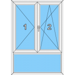 013 Stulp Fenster zweiflügelig, dreh und dreh mit Pfosten und einer Blendrahmenfestverglasung als Unterlicht