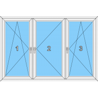 016 Fenster dreiflügelig, dreh-kipp, dreh und dreh-kippbar mit 2 Pfosten