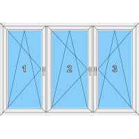 019 Fenster dreiflügelig, alle Flügel dreh-kippbar mit zwei Pfosten