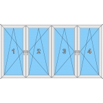 021 Fenster vierflügelig, alle Flügel dreh-kippbar mit drei Pfosten