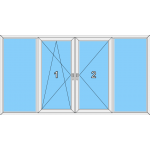 022 Fenster zweiflüglig, dreh-u.kippbar mit 3 Pfosten und zwei Blendrahmenfestverglasungen