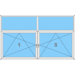 023 Fenster zweiflüglig, zwei dreh-kipp mit zwei Blendrahmenfestverglasung Oberlichtern
