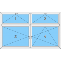 024 Fenster vierflüglig, dreh und dreh-kipp mit zwei kipp-baren Oberlichtern