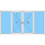 022 Fenster zweiflüglig, dreh-u.kippbar mit 3 Pfosten und zwei Blendrahmenfestverglasungen