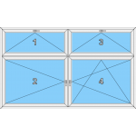 024 Fenster vierflüglig, dreh und dreh-kipp mit zwei kipp-baren Oberlichtern